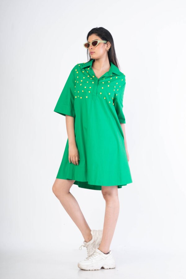 Green Shirt Dress with Yellow Flowers