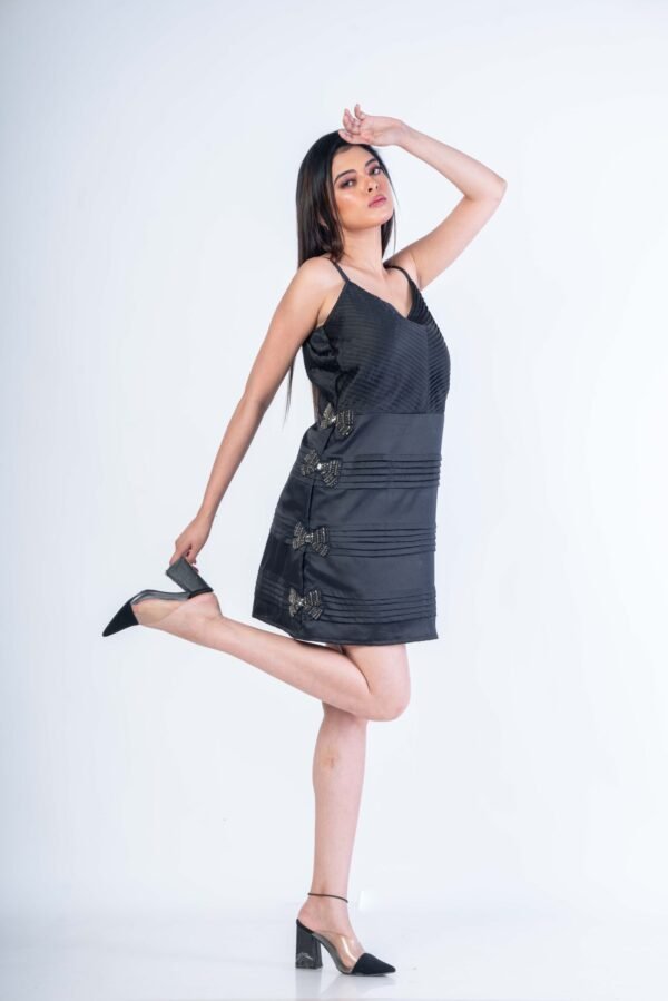 Black Pleated dress with Stone embellishment - Image 2