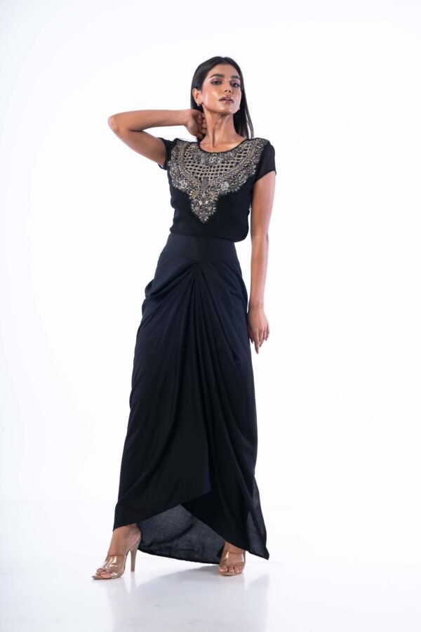 Georgette hand Embroidered top with Drape skirt