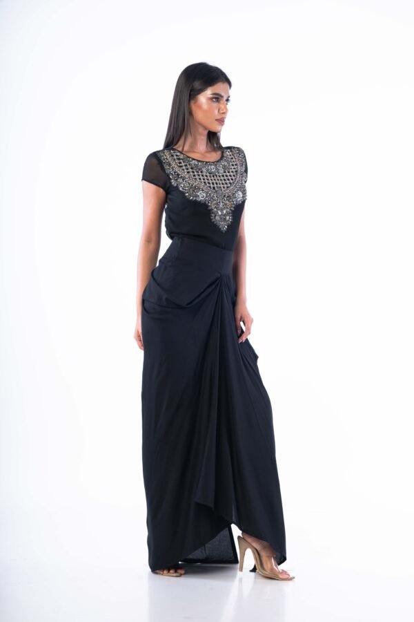 Georgette hand Embroidered top with Drape skirt - Image 3