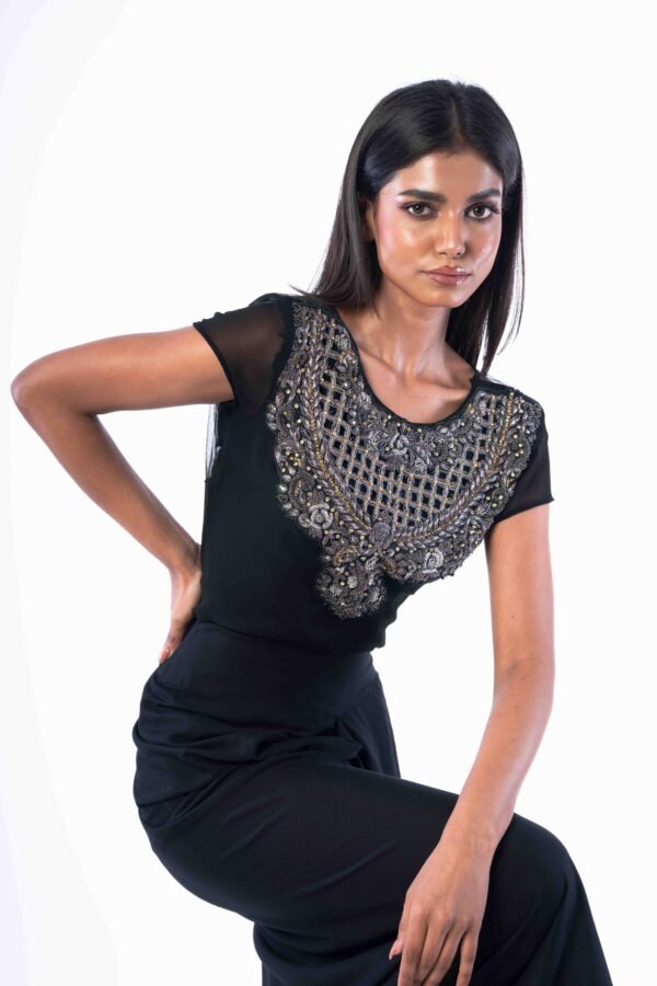 Georgette hand Embroidered top with Drape skirt - Image 2