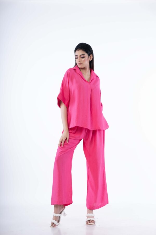 Pink co-ord set - Kaftan boxy shirt with Spread collar