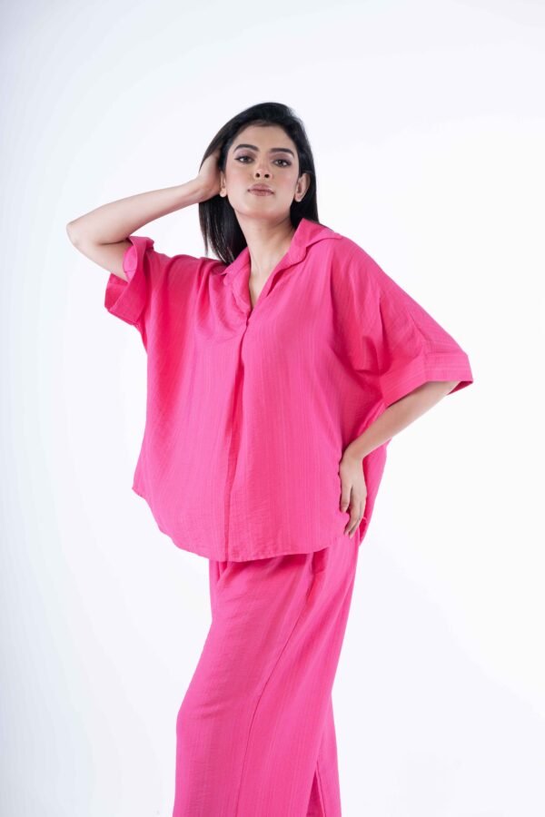 Pink co-ord set - Kaftan boxy shirt with Spread collar - Image 3