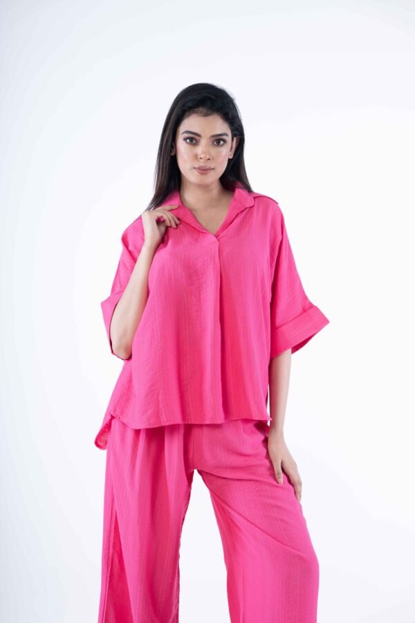 Pink co-ord set - Kaftan boxy shirt with Spread collar - Image 2