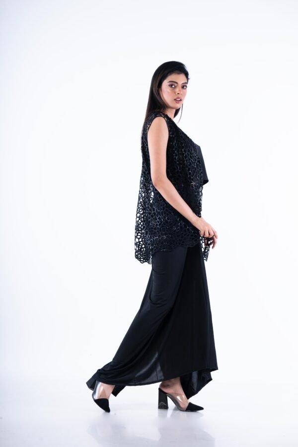 Cut work Jacket with Crop top and Drape skirt - Image 3