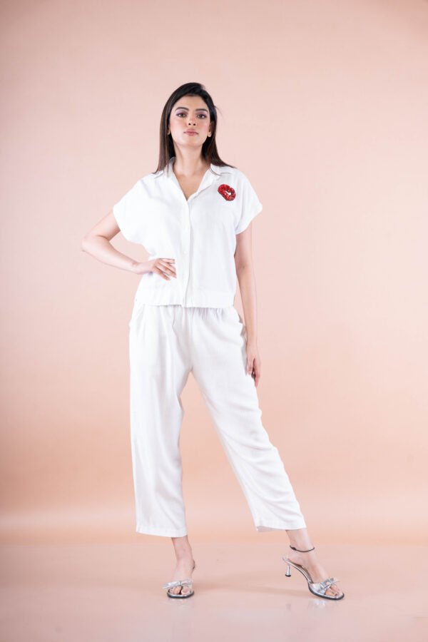 White Co-ord Set With Sequined Heart Patch