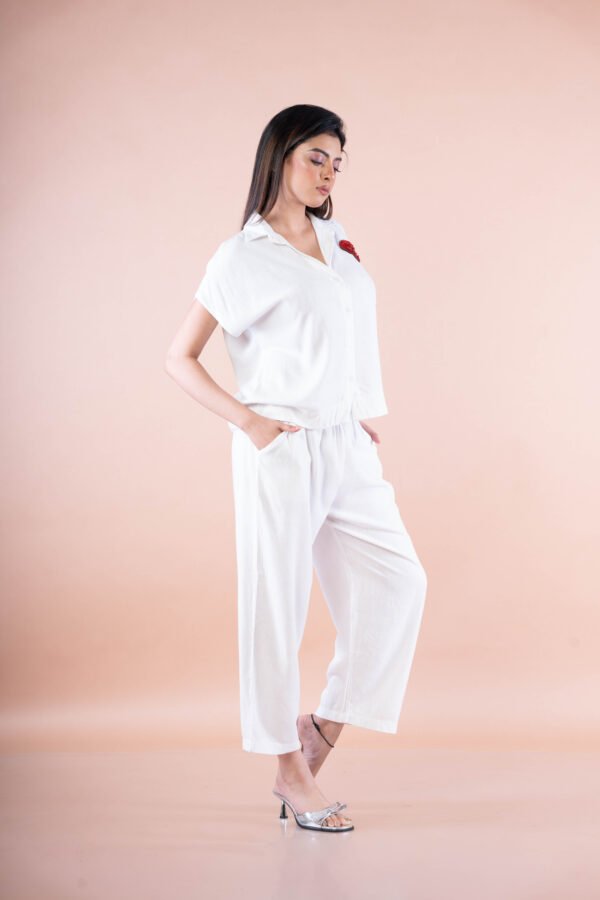 White Co-ord Set With Sequined Heart Patch - Image 4