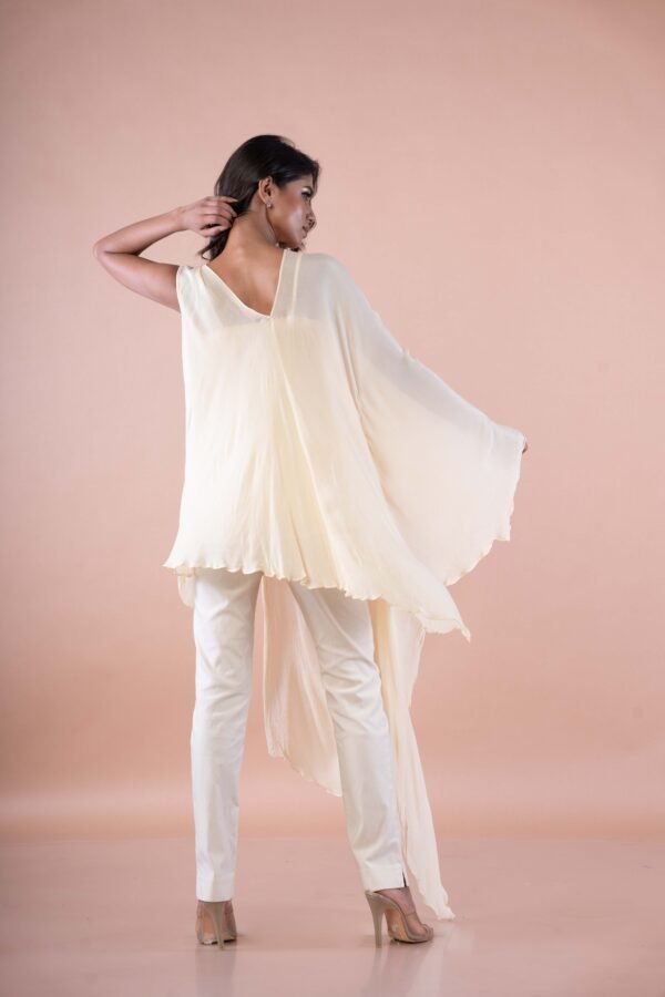 Asymmetrical drape top with Sequins embroidery & Cotton stretch pants - Image 4