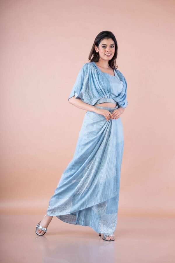 Blue printed cowl top & Long skirt - Image 3