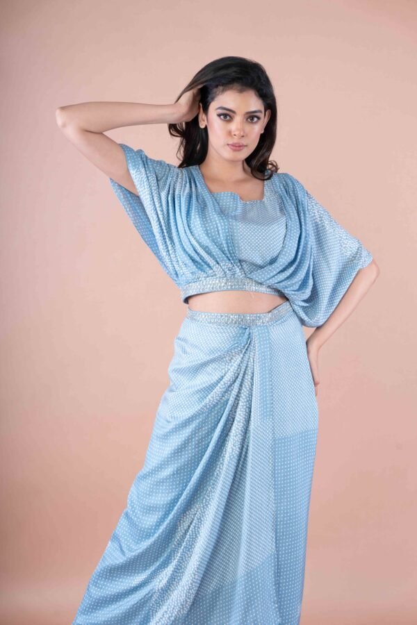 Blue printed cowl top & Long skirt - Image 2