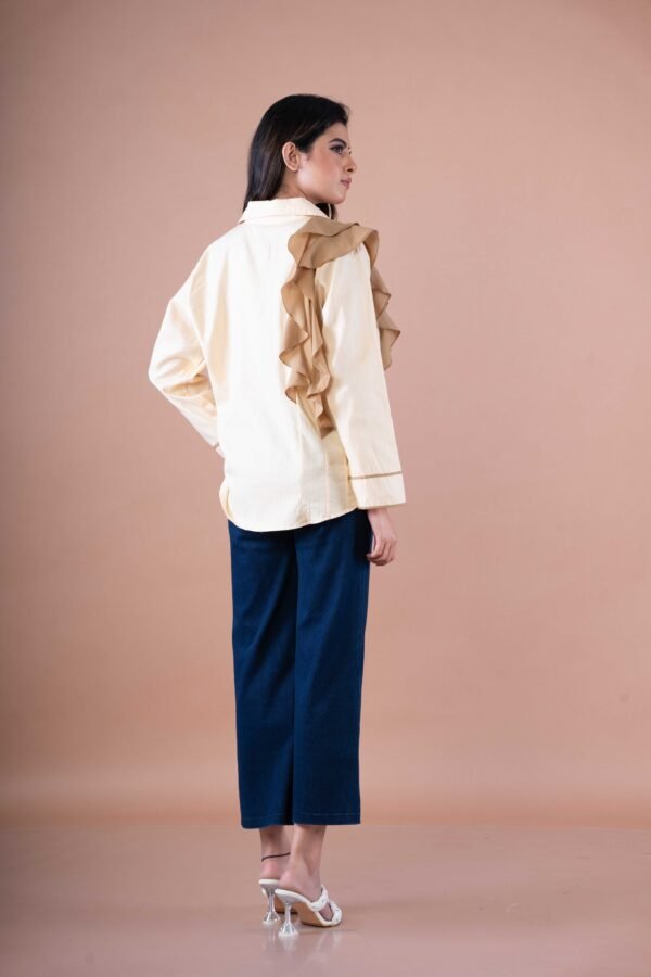 Beige shirt with Brown ruffle - Image 4