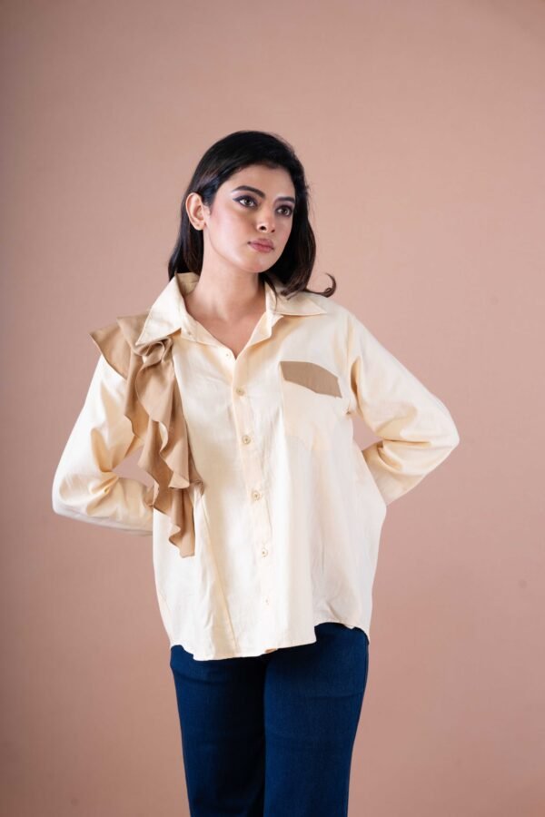 Beige shirt with Brown ruffle - Image 2