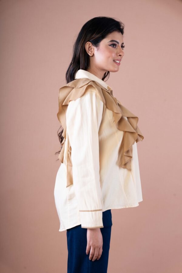 Beige shirt with Brown ruffle - Image 3