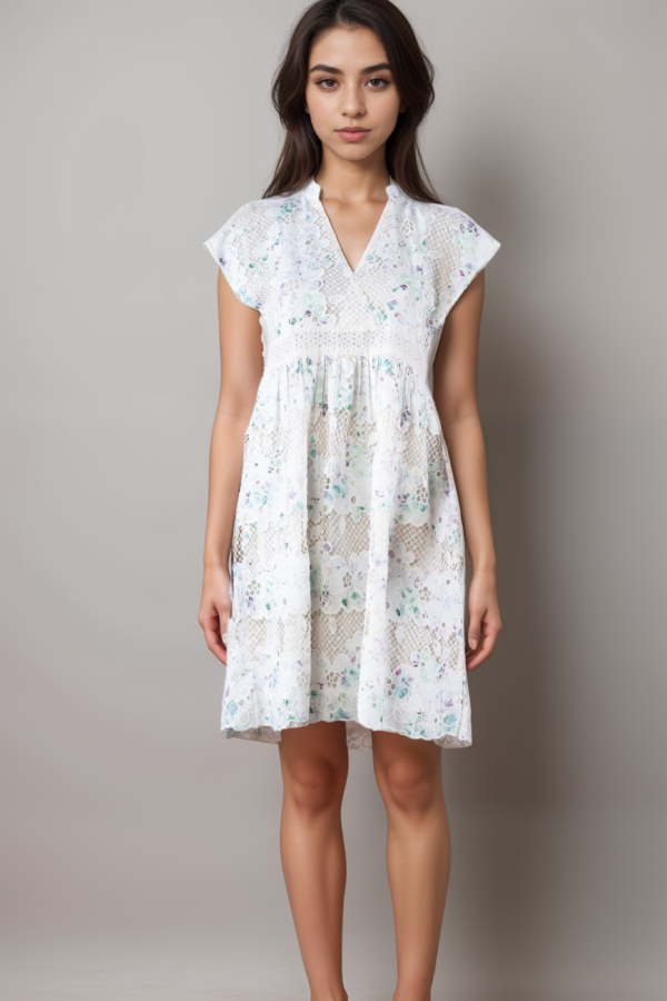 Printed Cutwork Tier Dress