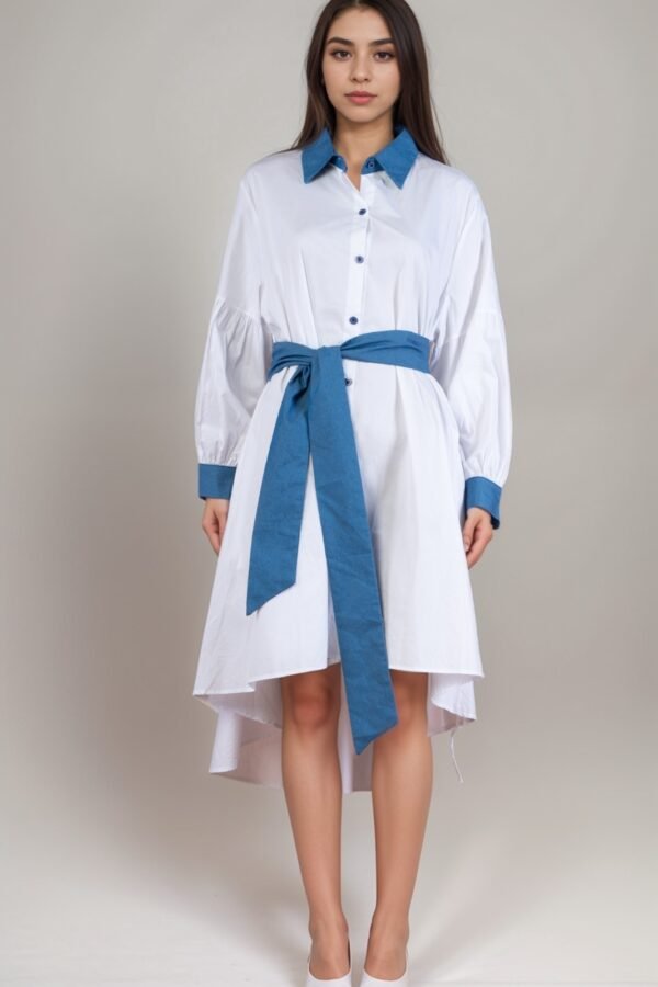 White Shirt dress with Contrast collar and Belt