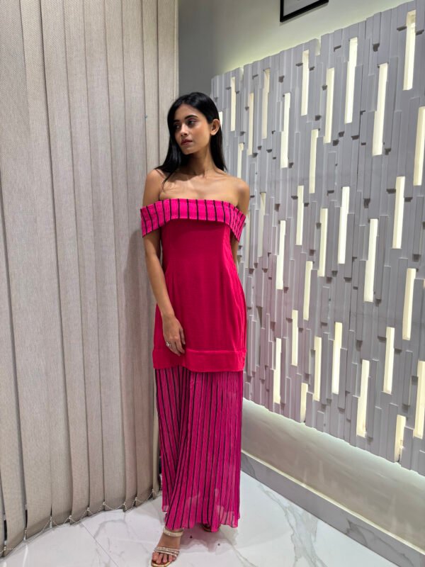 Pink Off Shoulder Maxi Dress - Image 3