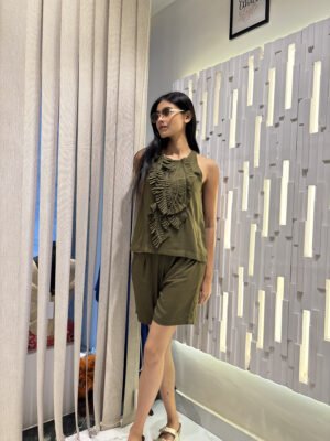 Olive Green Co-ord Set With Shorts