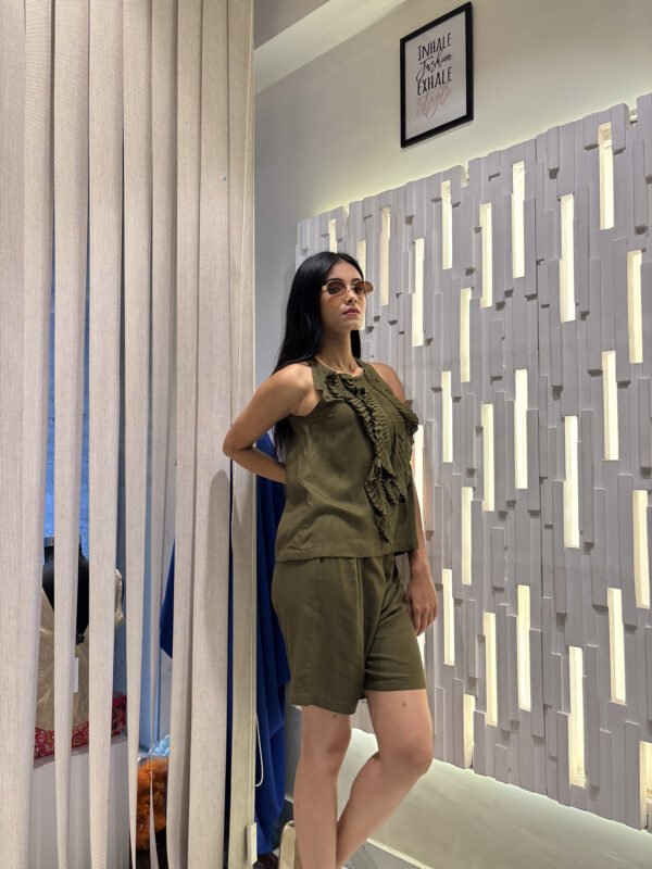 Olive Green Co-ord Set With Shorts - Image 2
