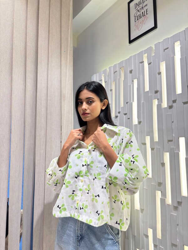 White & Green Print Shirt