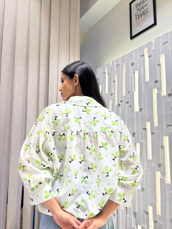 White & Green Print Shirt - Image 2